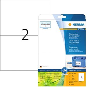 HERMA Etiquetas recicladas, 20 hojas, 210 x 148 mm, 2 hojas por A4, 40 unidades, autoadhesivas, imprimibles, mate, en blanco, papel reciclado, blanco natural HERMA Etiquetas recicladas, 20 hojas, 210 x 148 mm, 2 hojas por A4, 40 unidades, autoadhesivas, imprimibles, mate, en blanco, papel reciclado, blanco natural