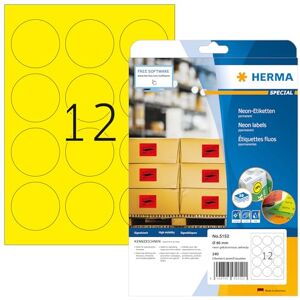HERMA Pack de 240 etiquetas, diámetro 60 mm, color amarillo fluorescente HERMA Pack de 240 etiquetas, diámetro 60 mm, color amarillo fluorescente
