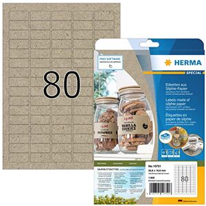HERMA Etiquetas universales de papel de hierba, 20 hojas, 35,6 x 16,9 mm, 80 hojas por A4, 1600 unidades, autoadhesivas, imprimibles, mate, en blanco, papel Silphie, etiquetas adhesivas, color HERMA Etiquetas universales de papel de hierba, 20 hojas, 35,6 x 16,9 mm, 80 hojas por A4, 1600 unidades, autoadhesivas, imprimibles, mate, en blanco, papel Silphie, etiquetas adhesivas, color