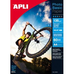 APLI 4134 Papel fotográfico A4, 135 g, pack de 60 hojas con acabado brillante, apto impresoras inkjet APLI 4134 Papel fotográfico A4, 135 g, pack de 60 hojas con acabado brillante, apto impresoras inkjet