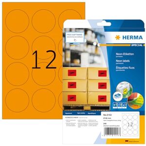 HERMA Pack de 240 etiquetas, diámetro 60 mm, color naranja fluorescente HERMA Pack de 240 etiquetas, diámetro 60 mm, color naranja fluorescente