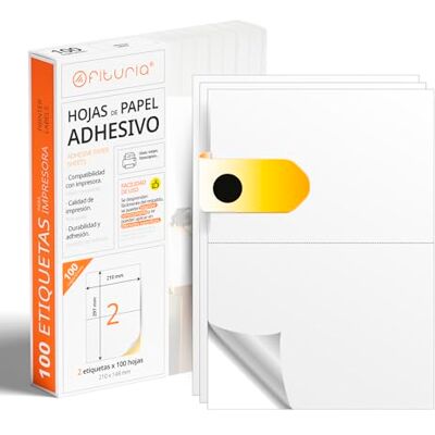 OFITURIA Etiquetas Adhesivas Blancas, Crea tus Pegatinas Personalizadas para cualquier Superficie, Papel A4 Adhesivo Seguro, Etiqueta Adhesiva para Imprimir (2 por hoja, 100h) OFITURIA Etiquetas Adhesivas Blancas, Crea tus Pegatinas Personalizadas para cualquier Superficie, Papel A4 Adhesivo Seguro, Etiqueta Adhesiva para Imprimir (2 por hoja, 100h)