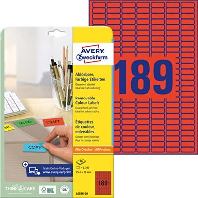 Avery L6036-20 Etiquetas adhesivas rojas - Etiqueta Avery L6036-20 Etiquetas adhesivas rojas - Etiqueta