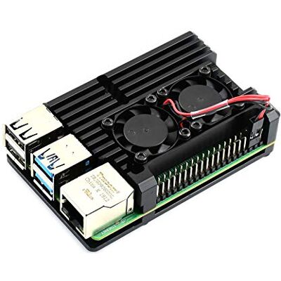 Waveshare Aluminium Alloy Case for Raspberry Pi 4 Model B Black Armour Dual Cooling Fans Built-in Heat Spreader Non-Shielding Design Waveshare Aluminium Alloy Case for Raspberry Pi 4 Model B Black Armour Dual Cooling Fans Built-in Heat Spreader Non-Shielding Design