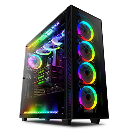 anidees AI Crystal XL RGB V3 Estuche para Juegos de PC de Vidrio Templado de Torre Completa XL-ATX/E-ATX/ATX, Incluye 5 x 120 PWM Ventiladores RGB / 2 x Tiras de LED RGB - Negro (SÓLO para PC)