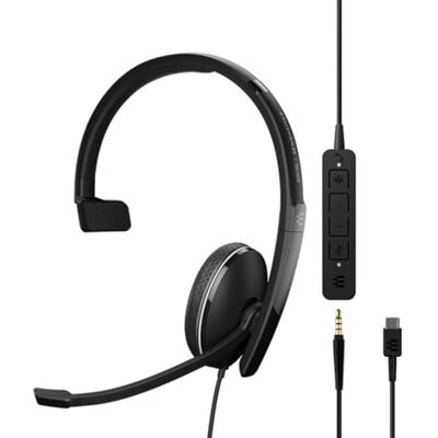 EPOS Sennheiser Adapt 135T USB-C II (1000904) Auricular monaural con Cable Conectividad de Jack de 3,5 mm/USB-C, Certificado para MS Teams, optimizado para UC, Control cómodo de Llamadas, Negro EPOS Sennheiser Adapt 135T USB-C II (1000904) Auricular monaural con Cable Conectividad de Jack de 3,5 mm/USB-C, Certificado para MS Teams, optimizado para UC, Control cómodo de Llamadas, Negro