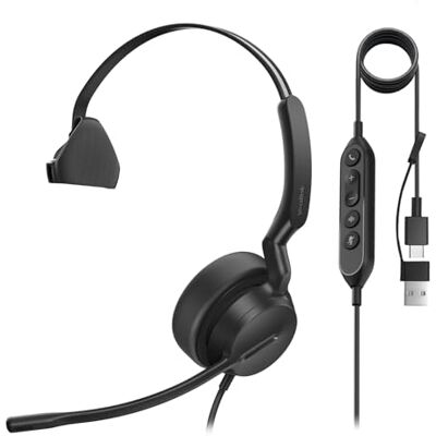 Yealink UH44 Auriculares Mono USB con Cable para PC, micrófono Dual, cancelación de Ruido y Adaptador USB-C/A para Ordenadores, centros de Llamadas y oficinas, con indicador de Estado de Espera Yealink UH44 Auriculares Mono USB con Cable para PC, micrófono Dual, cancelación de Ruido y Adaptador USB-C/A para Ordenadores, centros de Llamadas y oficinas, con indicador de Estado de Espera