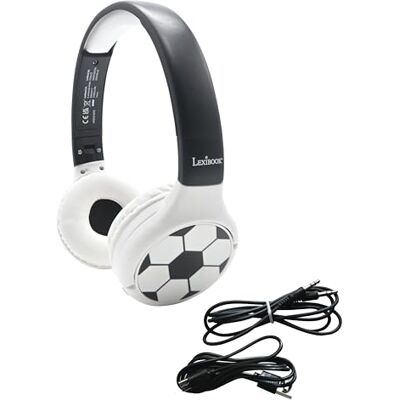 LEXIBOOK , Fútbol, Auriculares Bluetooth, Bluetooth y cable 2 en 1, micrófono, batería recargable, negro LEXIBOOK , Fútbol, Auriculares Bluetooth, Bluetooth y cable 2 en 1, micrófono, batería recargable, negro