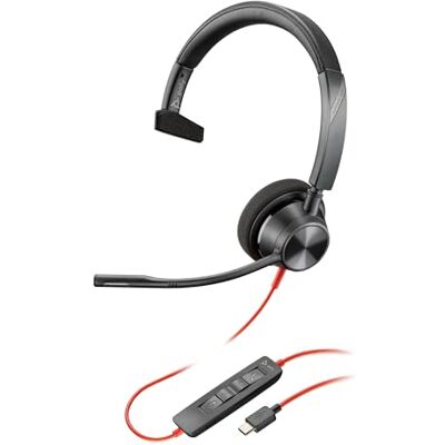 PLT Plantronics Auricular Poly Blackwire 3310 con cable, Brazo de micrófono flexible, Diseño monoaural, Conexión a PC/Mac mediante USB-C o USB-A, Funciona con Teams y Zoom PLT Plantronics Auricular Poly Blackwire 3310 con cable, Brazo de micrófono flexible, Diseño monoaural, Conexión a PC/Mac mediante USB-C o USB-A, Funciona con Teams y Zoom