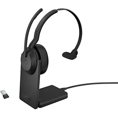 Jabra Evolve2 55 Auricular Monoaural Inalámbrico con Base de Carga, Tecnología Air Comfort, Micrófonos con Cancelación de Ruido y ANC, Certificado para MS Teams, Negro Jabra Evolve2 55 Auricular Monoaural Inalámbrico con Base de Carga, Tecnología Air Comfort, Micrófonos con Cancelación de Ruido y ANC, Certificado para MS Teams, Negro