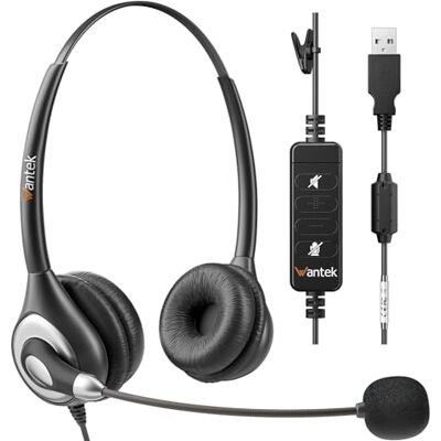 Wantek Auriculares USB con micrófono con cancelación de Ruido y Controles de Audio, Auriculares de PC de Negocios para computadora portátil, Chat Claro, súper Ligero (Binaural USB) Wantek Auriculares USB con micrófono con cancelación de Ruido y Controles de Audio, Auriculares de PC de Negocios para computadora portátil, Chat Claro, súper Ligero (Binaural USB)