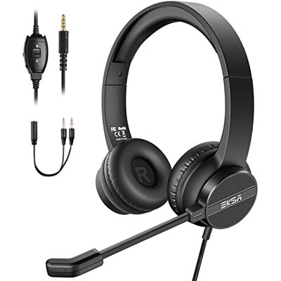 EKSA PC Auriculares con Cable 3.5mm, Cascos con Microfono y Supresión de Ruido, Control de Silencio y Volumen, Sonido Estéreo, Portátil,Wired Headset Pare PC/Mac, Oficina, Call Center, Skype EKSA PC Auriculares con Cable 3.5mm, Cascos con Microfono y Supresión de Ruido, Control de Silencio y Volumen, Sonido Estéreo, Portátil,Wired Headset Pare PC/Mac, Oficina, Call Center, Skype