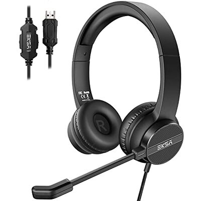 EKSA PC Auriculares con Micrófono, Headset de USB con Interruptor de Silencio y Control de Volumen, Sonido Estéreo Claro, Cascos con Microfono PC/Office/Call Center/Office/Skype/Zoom/Webinar EKSA PC Auriculares con Micrófono, Headset de USB con Interruptor de Silencio y Control de Volumen, Sonido Estéreo Claro, Cascos con Microfono PC/Office/Call Center/Office/Skype/Zoom/Webinar