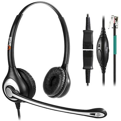 Wantek Auriculares Teléfono Fijo RJ9 Dual, Micrófono con Cancelación de Ruido, Quick Disconnect, Cascos con Control de Volumen para ShoreTel Plantronics Polycom NEC Nortel Norstar Meridian(602QS2) Wantek Auriculares Teléfono Fijo RJ9 Dual, Micrófono con Cancelación de Ruido, Quick Disconnect, Cascos con Control de Volumen para ShoreTel Plantronics Polycom NEC Nortel Norstar Meridian(602QS2)