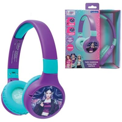 LEXIBOOK , K-Pop Academy, Auriculares Bluetooth, Morado, Auriculares 2 en 1 Bluetooth y con cable, límite de 85 dB, micrófono y diseño plegable LEXIBOOK , K-Pop Academy, Auriculares Bluetooth, Morado, Auriculares 2 en 1 Bluetooth y con cable, límite de 85 dB, micrófono y diseño plegable