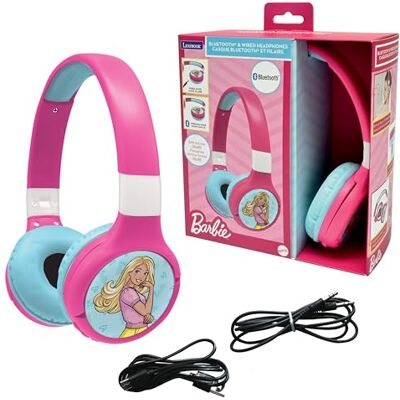 LEXIBOOK , Barbie, Auriculares Bluetooth, Bluetooth y cable 2 en 1, micrófono, botón de control, batería recargable, rosa LEXIBOOK , Barbie, Auriculares Bluetooth, Bluetooth y cable 2 en 1, micrófono, botón de control, batería recargable, rosa