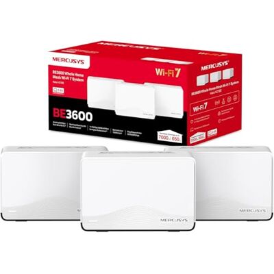 MERCUSYS Halo H27BE(3-Pack) — Sistema Wi-Fi 7 Mesh BE3600, Cobertura de hasta 650 m², hasta 3.6 Gbps, 2.5 Gbps WAN/LAN, gestión con App MERCUSYS Halo H27BE(3-Pack) — Sistema Wi-Fi 7 Mesh BE3600, Cobertura de hasta 650 m², hasta 3.6 Gbps, 2.5 Gbps WAN/LAN, gestión con App