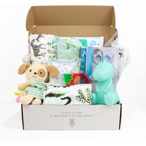 KELZIA PEKEL'S Canastilla para Bebé Recién Nacido Caja de Regalo de Bienvenida con Ropa de Algodón, Pañales y Toallitas Biodegradables, Peluche y Más Vegano, Algodón Hipoalergénico Unisex