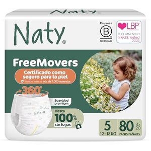 Naty FreeMovers Pañales Pants Pañales Braguita Certificados para Piel Sensible Suaves, Sin Perfume Absorbentes y Anti-Fugas Unisex Bebé y Niño Talla 5 (12–18 kg), 80 Unidades Naty FreeMovers Pañales Pants Pañales Braguita Certificados para Piel Sensible Suaves, Sin Perfume Absorbentes y Anti-Fugas Unisex Bebé y Niño Talla 5 (12–18 kg), 80 Unidades