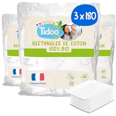 TIDOO – 540 almohadillas de algodón 100% orgánicas, ultra suaves para pieles sensibles, hipoalergénicas, cambio y aseo – fabricadas en Francia TIDOO – 540 almohadillas de algodón 100% orgánicas, ultra suaves para pieles sensibles, hipoalergénicas, cambio y aseo – fabricadas en Francia