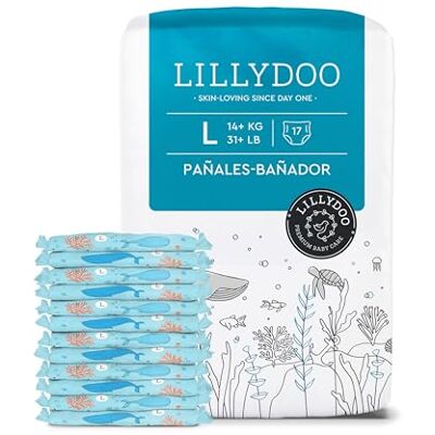 LILLYDOO Pañales-bañador desechables, respetuosos con la piel, para bebés talla L (14+ kg), 1 paquete (17 unidades) con diseño acuático, para una protección segura en el agua LILLYDOO Pañales-bañador desechables, respetuosos con la piel, para bebés talla L (14+ kg), 1 paquete (17 unidades) con diseño acuático, para una protección segura en el agua
