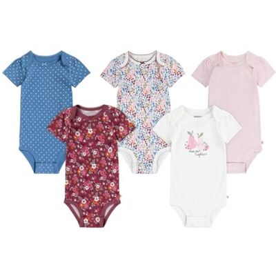 HUGGIES Unisex baby 5-Pack Elevated Bodysuit, Baby & Toddler Formal Button Down Shirt Bebé-Niñas, SNOW WHITE/ROSE, 3 meses HUGGIES Unisex baby 5-Pack Elevated Bodysuit, Baby & Toddler Formal Button Down Shirt Bebé-Niñas, SNOW WHITE/ROSE, 3 meses