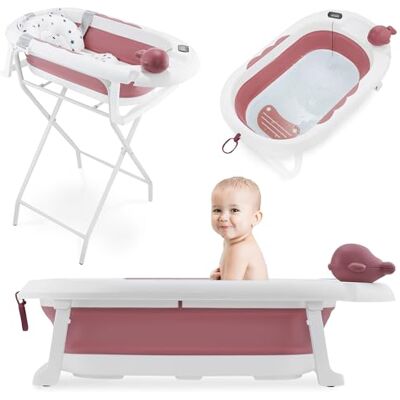 Moby-System Bañera Bebé Plegable con Termómetro LCD Incluye Inserto Soporte Alto y Bajo Vasito de Ballena – Compacta y Segura desde Recién Nacido – Rosa Empolvado Moby-System Bañera Bebé Plegable con Termómetro LCD Incluye Inserto Soporte Alto y Bajo Vasito de Ballena – Compacta y Segura desde Recién Nacido – Rosa Empolvado