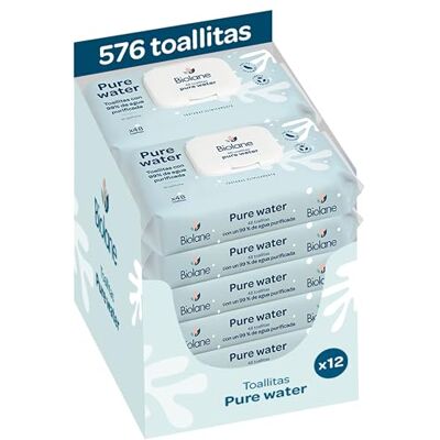 Biolane Toallitas Pure Water Bebé, 576 Toallitas (12 Paquetes de 48 Unidades), 99 % Agua Purificada, Solo 4 Ingredientes, Sin Perfume, Piel Sensible, Bebés y recién nacidos, Fibras 100 % Vegetales Biolane Toallitas Pure Water Bebé, 576 Toallitas (12 Paquetes de 48 Unidades), 99 % Agua Purificada, Solo 4 Ingredientes, Sin Perfume, Piel Sensible, Bebés y recién nacidos, Fibras 100 % Vegetales