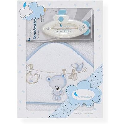 Interbaby Capa de baño TENDERO OSO blanco y azul con Termómetro, unisex Interbaby Capa de baño TENDERO OSO blanco y azul con Termómetro, unisex