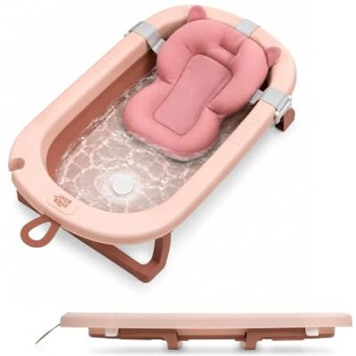 Interbaby Bañera Plegable Bebé con Patas, Cojín Reductor y Tapón (Rosa) Antideslizante, avisa si el agua pasa de 37 °C, uso de 0 a 36 meses, gancho para colgar, se pliega a 9,5 cm de grosor Interbaby Bañera Plegable Bebé con Patas, Cojín Reductor y Tapón (Rosa) Antideslizante, avisa si el agua pasa de 37 °C, uso de 0 a 36 meses, gancho para colgar, se pliega a 9,5 cm de grosor
