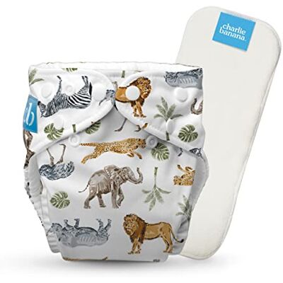 Charlie Banana Pañal de Tela Reutilizable con Inserto Absorbente, Pañal Lavable Tipo Bolsillo con Broches, Talla Única Ajustable para Bebés y Niños Pequeños, Wildlife, 1 Unidad Charlie Banana Pañal de Tela Reutilizable con Inserto Absorbente, Pañal Lavable Tipo Bolsillo con Broches, Talla Única Ajustable para Bebés y Niños Pequeños, Wildlife, 1 Unidad