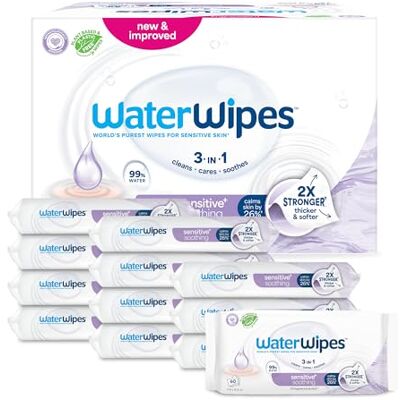 WaterWipes Sensitive+ Soothing Clean Wipes, 12 Paquetes WaterWipes Sensitive+ Soothing Clean Wipes, 12 Paquetes