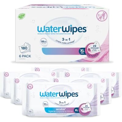 WaterWipes Sensitive+ Body & Intimate XL Wipes, 99,9% de agua, sin perfume WaterWipes Sensitive+ Body & Intimate XL Wipes, 99,9% de agua, sin perfume