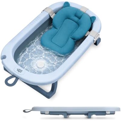 Interbaby Bañera Plegable Bebé con Patas, Cojín Reductor y Tapón (Azul) Antideslizante, avisa si el agua pasa de 37 °C, uso de 0 a 36 meses, gancho para colgar, se pliega a 9,5 cm de grosor Interbaby Bañera Plegable Bebé con Patas, Cojín Reductor y Tapón (Azul) Antideslizante, avisa si el agua pasa de 37 °C, uso de 0 a 36 meses, gancho para colgar, se pliega a 9,5 cm de grosor