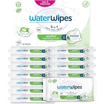 WaterWipes Sensitive+ Hydrating Boost Wipes, 12 Paquetes WaterWipes Sensitive+ Hydrating Boost Wipes, 12 Paquetes