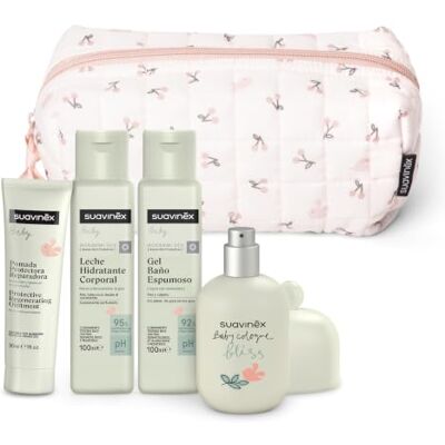 SUAVINEX , Neceser Bebé, Canastilla Recién Nacido con Cosmética Pediátrica Set Regalo con Colonia Bebés 50 ml + Leche Hidratante 100 ml + Gel Baño 100 ml + Pomada Pañal 30 ml, Formato Viaje, Rosa SUAVINEX , Neceser Bebé, Canastilla Recién Nacido con Cosmética Pediátrica Set Regalo con Colonia Bebés 50 ml + Leche Hidratante 100 ml + Gel Baño 100 ml + Pomada Pañal 30 ml, Formato Viaje, Rosa