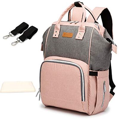 SONARIN Multifunción Mochilas para Pañales con cambiador, Bolsa de pañales, Organizador de Mochila de Viaje Con Bolsas,Interfaz USB,Impermeable, Gran Capacidad(Rosa & Gris) SONARIN Multifunción Mochilas para Pañales con cambiador, Bolsa de pañales, Organizador de Mochila de Viaje Con Bolsas,Interfaz USB,Impermeable, Gran Capacidad(Rosa & Gris)