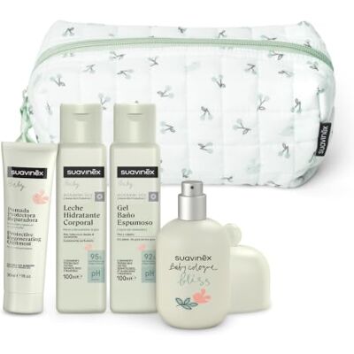 SUAVINEX , Neceser Bebé, Canastilla Recién Nacido con Cosmética Pediátrica Set Regalo con Colonia Bebés 50 ml + Leche Hidratante 100 ml + Gel Baño 100 ml + Pomada Pañal 30 ml, Formato Viaje, Verde SUAVINEX , Neceser Bebé, Canastilla Recién Nacido con Cosmética Pediátrica Set Regalo con Colonia Bebés 50 ml + Leche Hidratante 100 ml + Gel Baño 100 ml + Pomada Pañal 30 ml, Formato Viaje, Verde