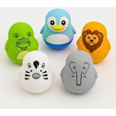 TensCare Zoo-Friends Juego de 5 juguetes de baño con diseño de pingüino, león, elefante, cebra, cocodrilo, termómetro de baño, LCD con LED de advertencia rojo, sin BPA, silicona, batería de larga TensCare Zoo-Friends Juego de 5 juguetes de baño con diseño de pingüino, león, elefante, cebra, cocodrilo, termómetro de baño, LCD con LED de advertencia rojo, sin BPA, silicona, batería de larga