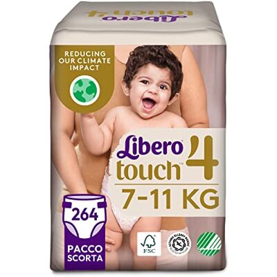 LIBERO , Pañales Touch Open para niños, 264 pañales talla 4, para niños de 7-11 kg, 6 paquetes de 44 pañales desechables LIBERO , Pañales Touch Open para niños, 264 pañales talla 4, para niños de 7-11 kg, 6 paquetes de 44 pañales desechables