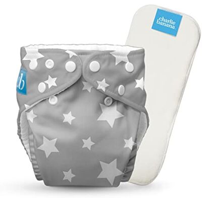 Charlie Banana Pañal de Tela Talla Única con Inserto Twinkle Little Star White on Grey 1 Unidad OEKO-TEX Standard 100 Lavable y Reutilizable Elástico Ajustable Broches Fáciles 0 a 36 meses Charlie Banana Pañal de Tela Talla Única con Inserto Twinkle Little Star White on Grey 1 Unidad OEKO-TEX Standard 100 Lavable y Reutilizable Elástico Ajustable Broches Fáciles 0 a 36 meses