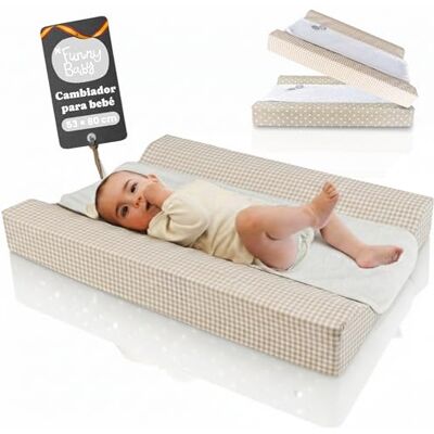 Funny Baby Colchoneta Cambiador Bebé Impermeable 53x80 cm – Espuma Acolchada con Bordes Elevados, Funda Lavable y Toalla de Rizo – Cambiador para Cómoda Diseño Vichy Lino Funny Baby Colchoneta Cambiador Bebé Impermeable 53x80 cm – Espuma Acolchada con Bordes Elevados, Funda Lavable y Toalla de Rizo – Cambiador para Cómoda Diseño Vichy Lino