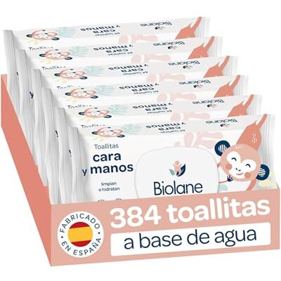Biolane Toallitas Cara y Manos Bebé, 384 Toallitas (6 Paquetes de 64 Unidades), 97% Ingredientes Naturales, Con Tapa, Sin plástico, Limpian e Hidratan, Bebés y recién nacidos, Fabricadas en España Biolane Toallitas Cara y Manos Bebé, 384 Toallitas (6 Paquetes de 64 Unidades), 97% Ingredientes Naturales, Con Tapa, Sin plástico, Limpian e Hidratan, Bebés y recién nacidos, Fabricadas en España