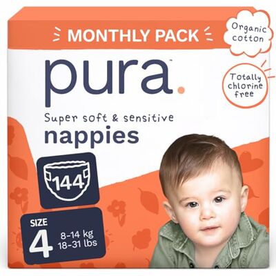 Pura Pañales para Bebé Talla 144, 72 Unidades, 8-14 kg, Ultra Suaves, Hipoalergénicos y para piel sensible, Tecnología Blowout Blocker™, hasta 12 horas de protección contra fugas Pura Pañales para Bebé Talla 144, 72 Unidades, 8-14 kg, Ultra Suaves, Hipoalergénicos y para piel sensible, Tecnología Blowout Blocker™, hasta 12 horas de protección contra fugas