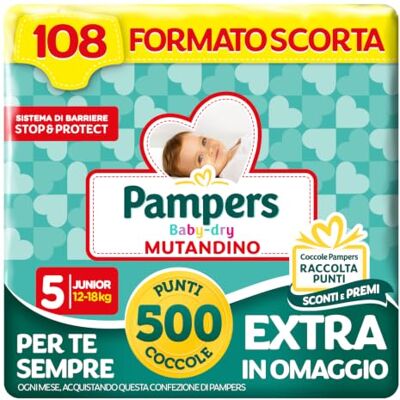 Pampers Baby Dry Braga Junior + 500 puntos mimos extra de regalo, talla 5 (12-18 kg), 108 pañales (formato reserva) Pampers Baby Dry Braga Junior + 500 puntos mimos extra de regalo, talla 5 (12-18 kg), 108 pañales (formato reserva)