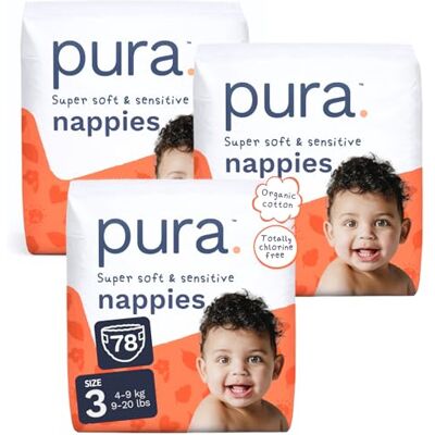 Pura Pañales para Bebé Talla 3, 78 Unidades, 4-9kg, Ultra Suaves, Hipoalergénicos y para piel sensible, sin sustancias tóxicas, Tecnología Blowout Blocker™, hasta 12 horas de protección contra fugas* Pura Pañales para Bebé Talla 3, 78 Unidades, 4-9kg, Ultra Suaves, Hipoalergénicos y para piel sensible, sin sustancias tóxicas, Tecnología Blowout Blocker™, hasta 12 horas de protección contra fugas*