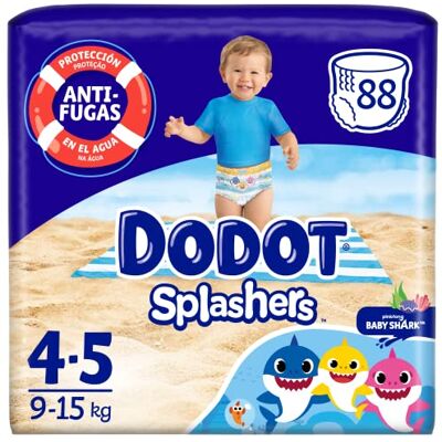DODOT Splashers Baby Shark Talla 4, 88 Pañales Bebé Bañadores Desechables, 9kg 15kg, Protección Anti-fugas En El Agua DODOT Splashers Baby Shark Talla 4, 88 Pañales Bebé Bañadores Desechables, 9kg 15kg, Protección Anti-fugas En El Agua