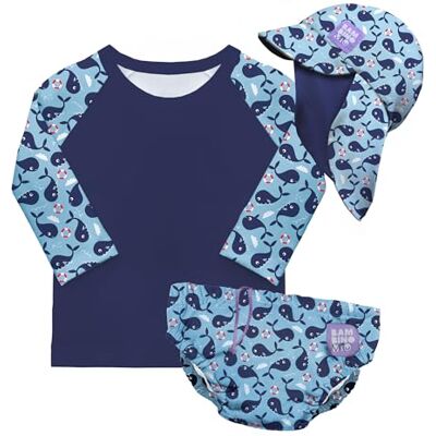 Mitac Conjunto de pañales de natación reutilizables para bebé y niño pequeño unisex (2-3 años) BALLENA AZUL, protección UPF 40+ pañales de baño, camiseta y gorro de baño Mitac Conjunto de pañales de natación reutilizables para bebé y niño pequeño unisex (2-3 años) BALLENA AZUL, protección UPF 40+ pañales de baño, camiseta y gorro de baño