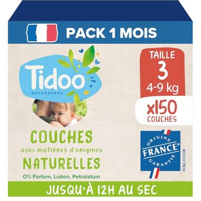 TIDOO – Pañales talla 3 4-9 kg – Pañales ecológicos y sostenibles – Cuidado desechable con composición natural – Respetuoso con el medio ambiente y las pieles sensibles – Juego de 3 x 50 artículos TIDOO – Pañales talla 3 4-9 kg – Pañales ecológicos y sostenibles – Cuidado desechable con composición natural – Respetuoso con el medio ambiente y las pieles sensibles – Juego de 3 x 50 artículos