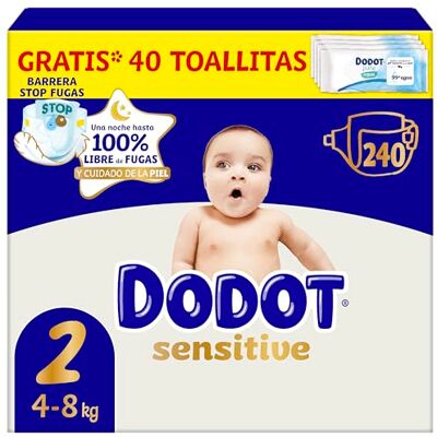 Dodot - Pañales Bebé Sensitive - Talla 2 (4-8 kg) - 240 Pañales Dodot - Pañales Bebé Sensitive - Talla 2 (4-8 kg) - 240 Pañales